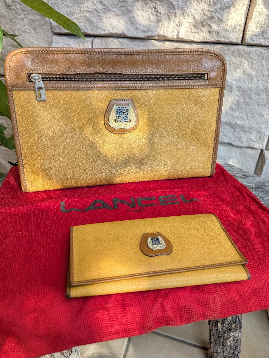 ビンテージ 当時物 セカンドバッグ 財布 クラッチバッグ 長財布 LANCEL ランセル レザー ポーチ 財布バッグセット拍卖