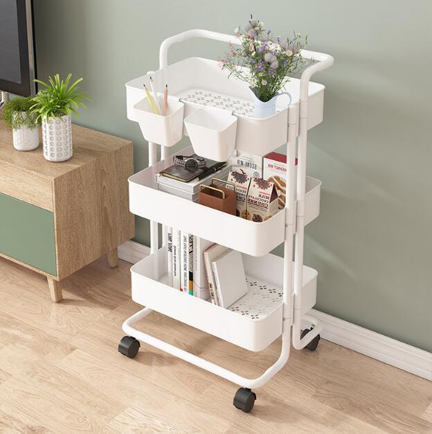 新入荷【 ホワイト】キッチンワゴン2段 3段ハンドル バスケットトローリーキャスター付き キッチン収納 ベビーワゴン スリム おしゃれ拍卖