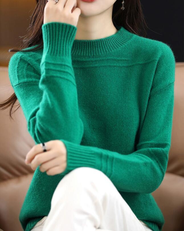 新入荷推薦全6色 ニット 長袖 体型カバー 着痩せ カットソー シンプル フリー グリーン拍卖