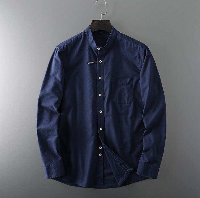 新入荷ネイビー シャツ メンズ メンズシャツ 長袖シャツ メンズ シャツ スタンドカラーシャツ バンドカラーシャツ メンズ拍卖