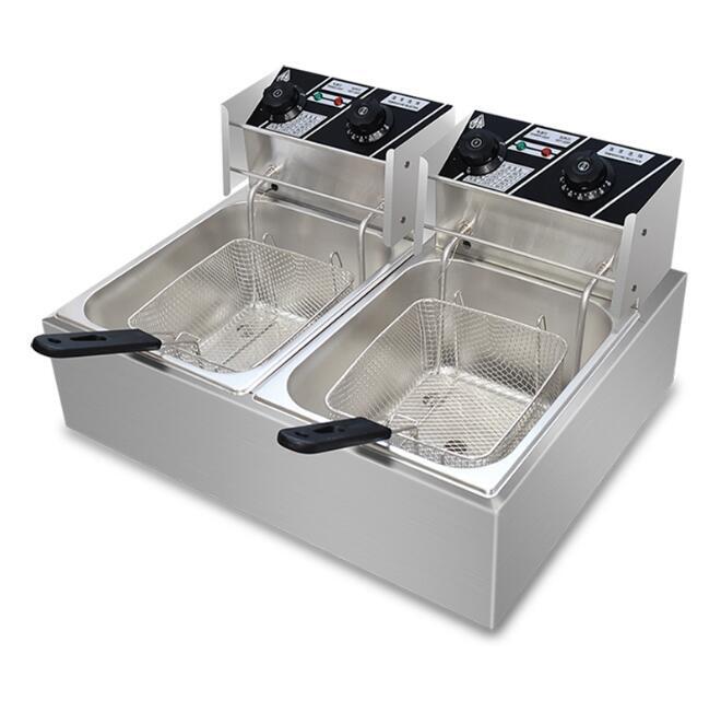 新入荷電気フライヤー業務用二槽式20L大容量 卓上フライヤー 100/110Ⅴ 温度調整付 2500W 揚げ物 天ぷら 唐揚げバスケット付 ステンレス鋼拍卖