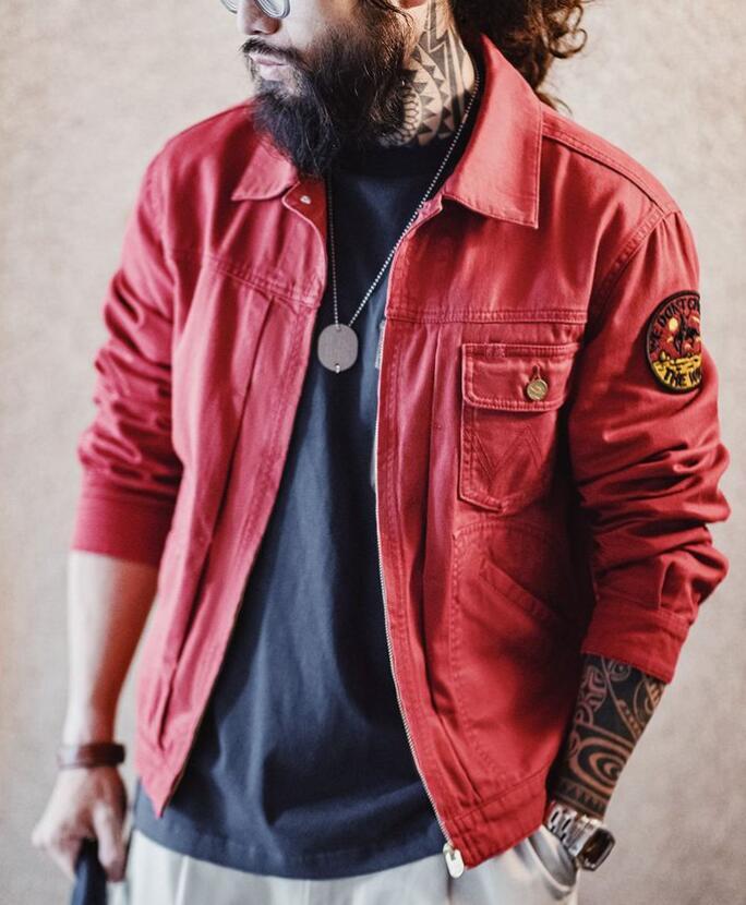 新入荷モノ アメリカン 刺繍 ヴィンテージ系 ワーク ジャケット 赤 サイズS〜XL ビンテージ ラングラー ワッペン Gジャン拍卖