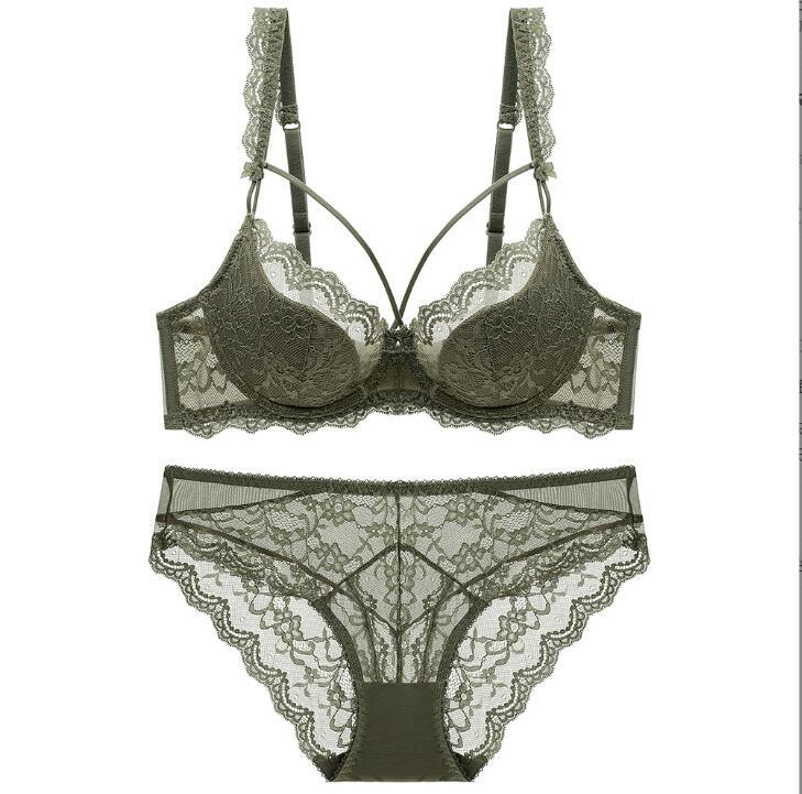 新入荷75A グリーン ブラショーツセット 薄型ブラジャー ショーツ 女性 レディース セクシー ワイヤー入り 勝負下着拍卖