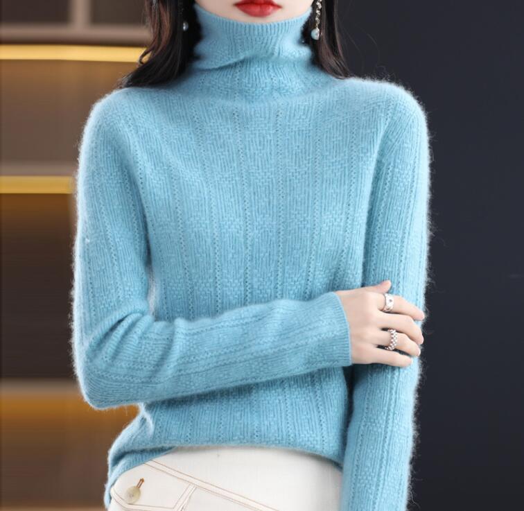 新入荷ニットセーター レディース 秋冬 長袖 ハイネック カシミヤ混 セーター トップス ニット おしゃれ 暖かい 上品 着痩せ ブルー拍卖