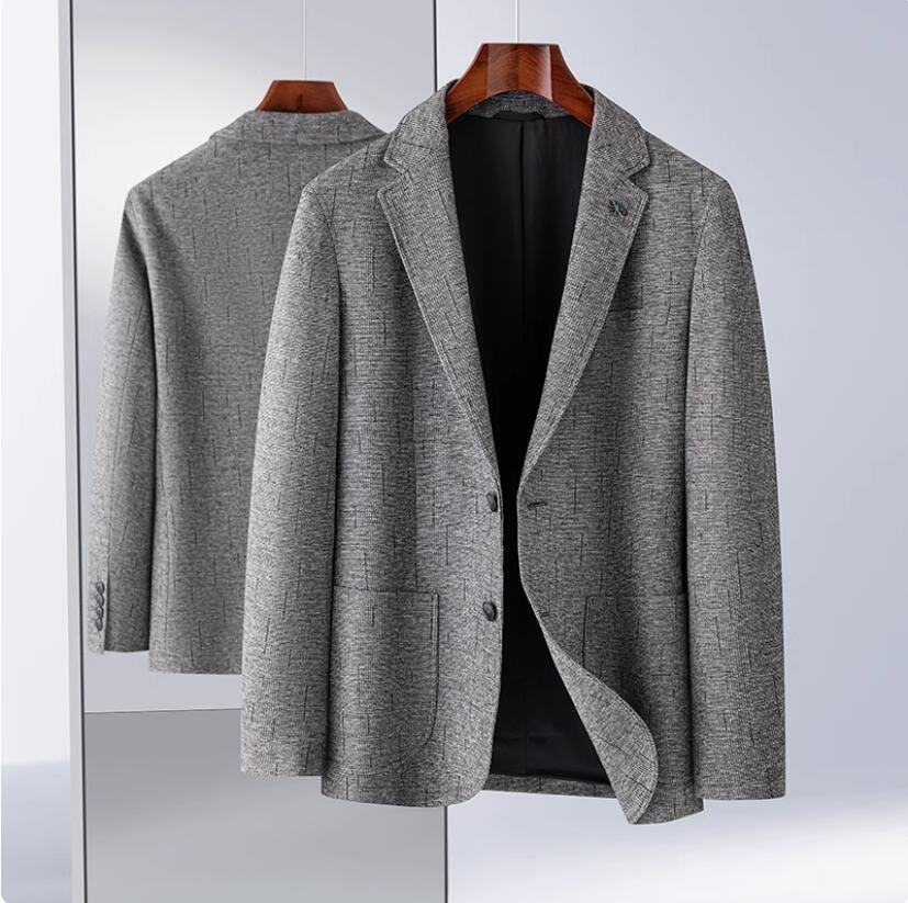人気品上質ンズ ストライプ テーラードジャケット ウール混 着心地良い ノーアイロン 秋冬 通勤 細身 ビジネス ブレザー グレー拍卖