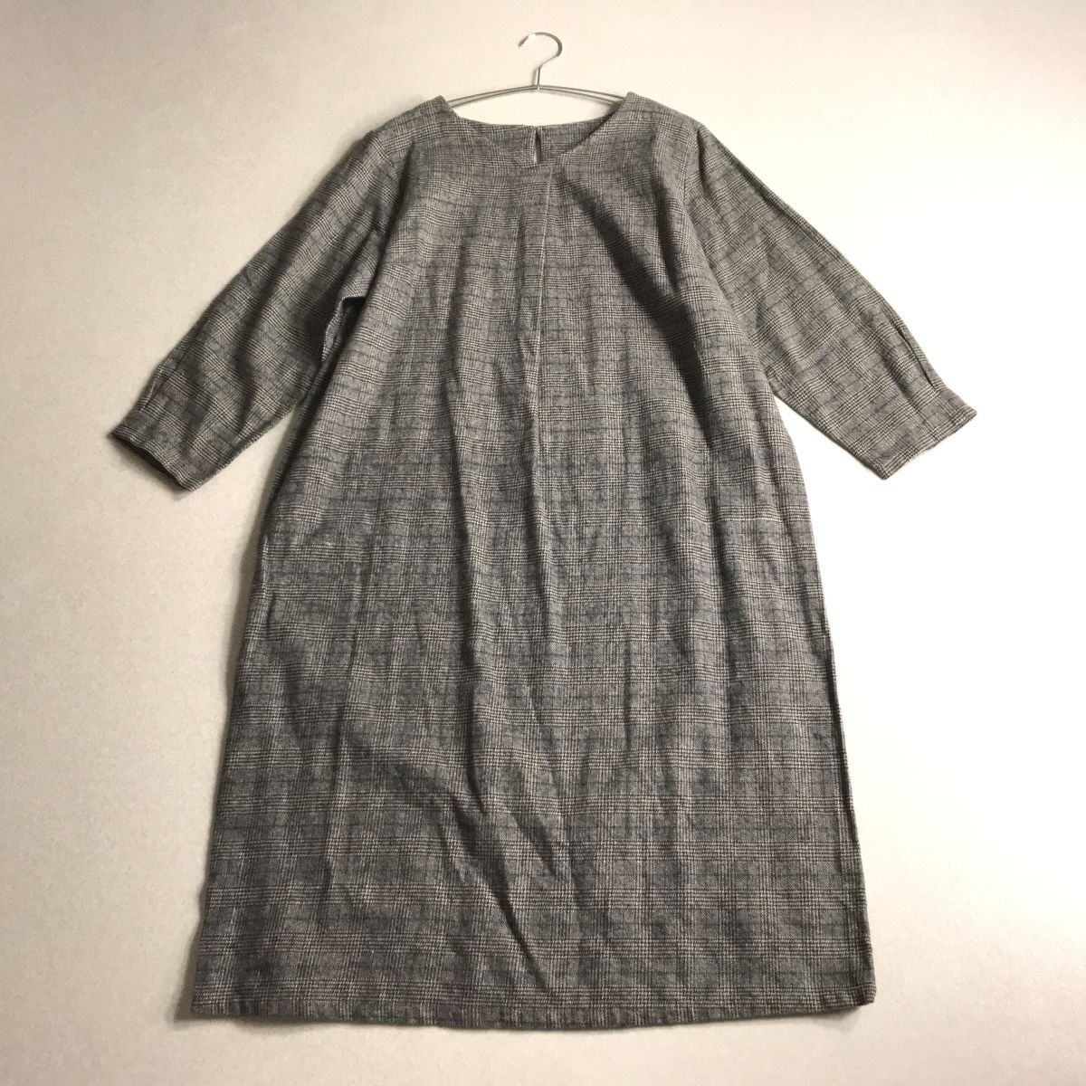 □ 千趣会 秋素材 チェック ワンピース 大きいサイズ 4L 横幅ゆったり 体型カバー拍卖