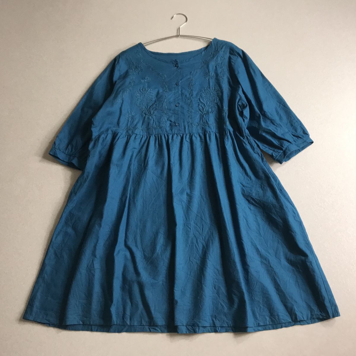 □ sansfin 花柄刺繍 ノーカラー 刺繍 ワンピース 大きいサイズ 3L 横幅ゆったり 体型カバー拍卖