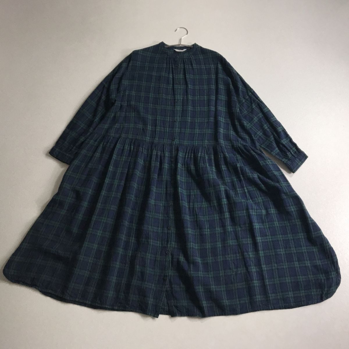 ☆ mn オーブ チェック ギャザー ワンピース 横幅ゆったり 体型カバー拍卖