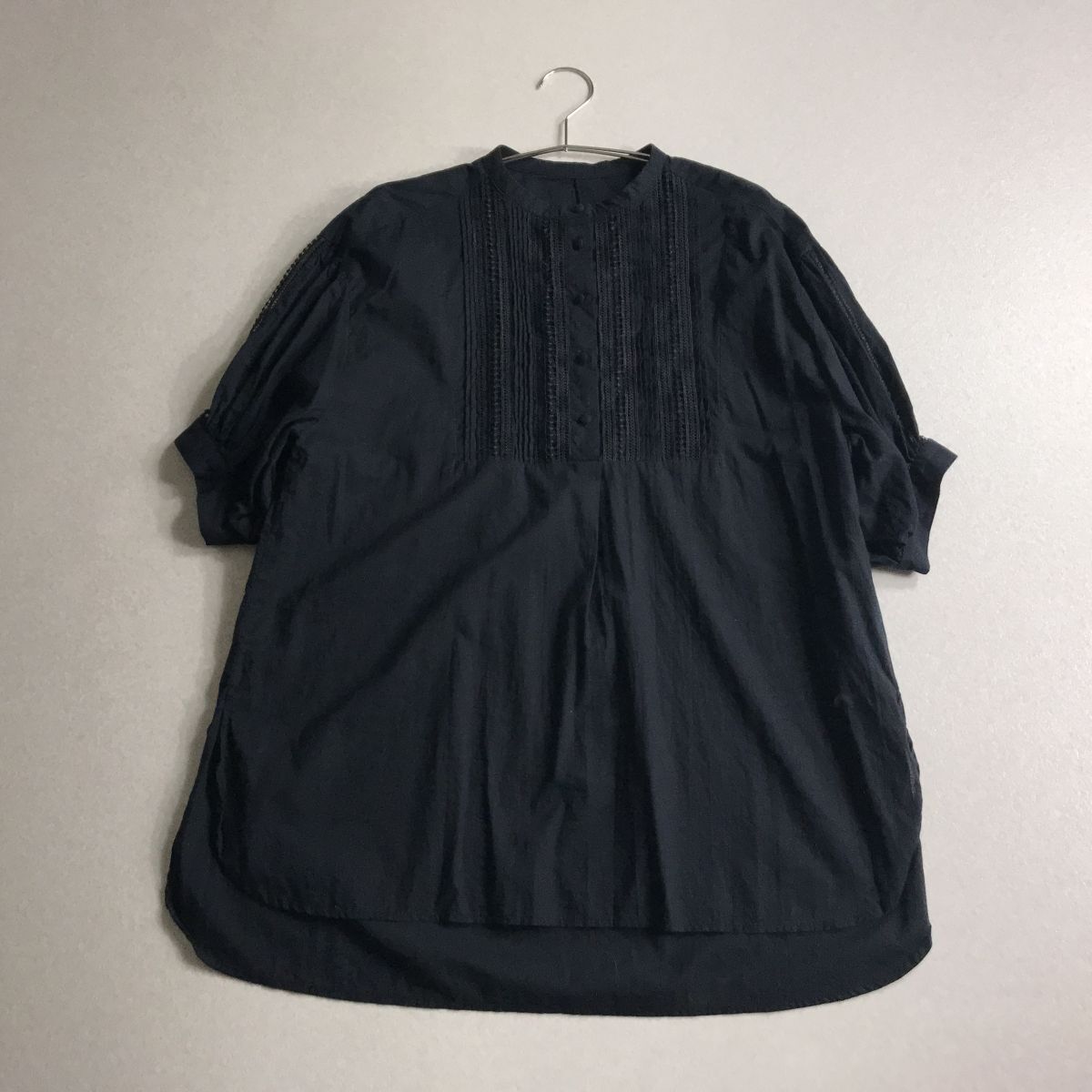 ☆ vis バンドカラー ピンタック レース チュニック拍卖