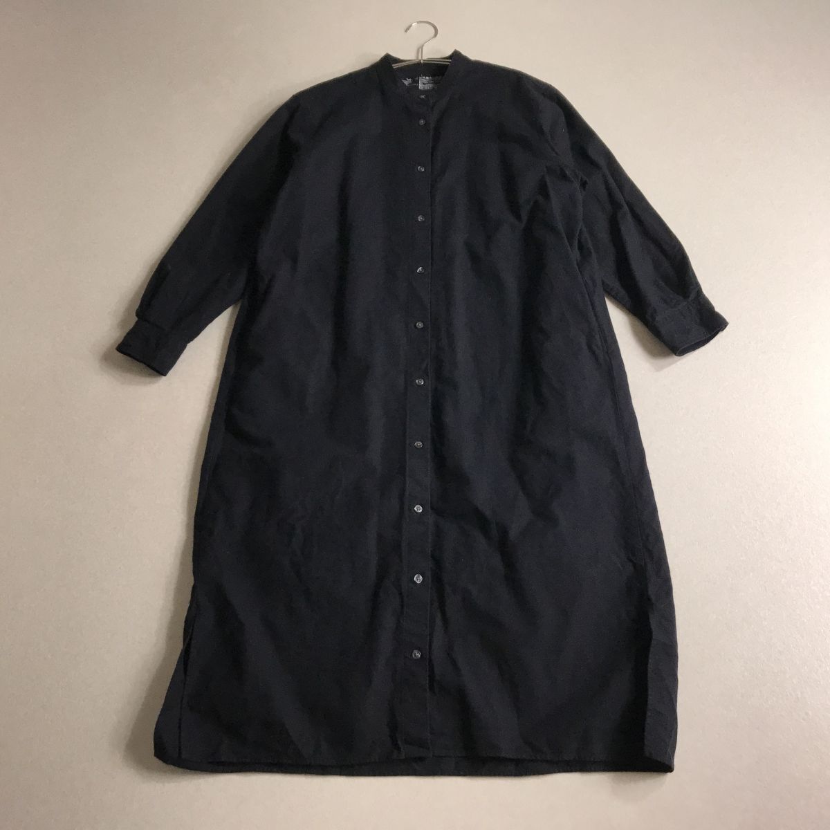 ○ 無印良品 MUJI カポック使い バンドカラー ワンピース 横幅ゆったり 体型カバー拍卖