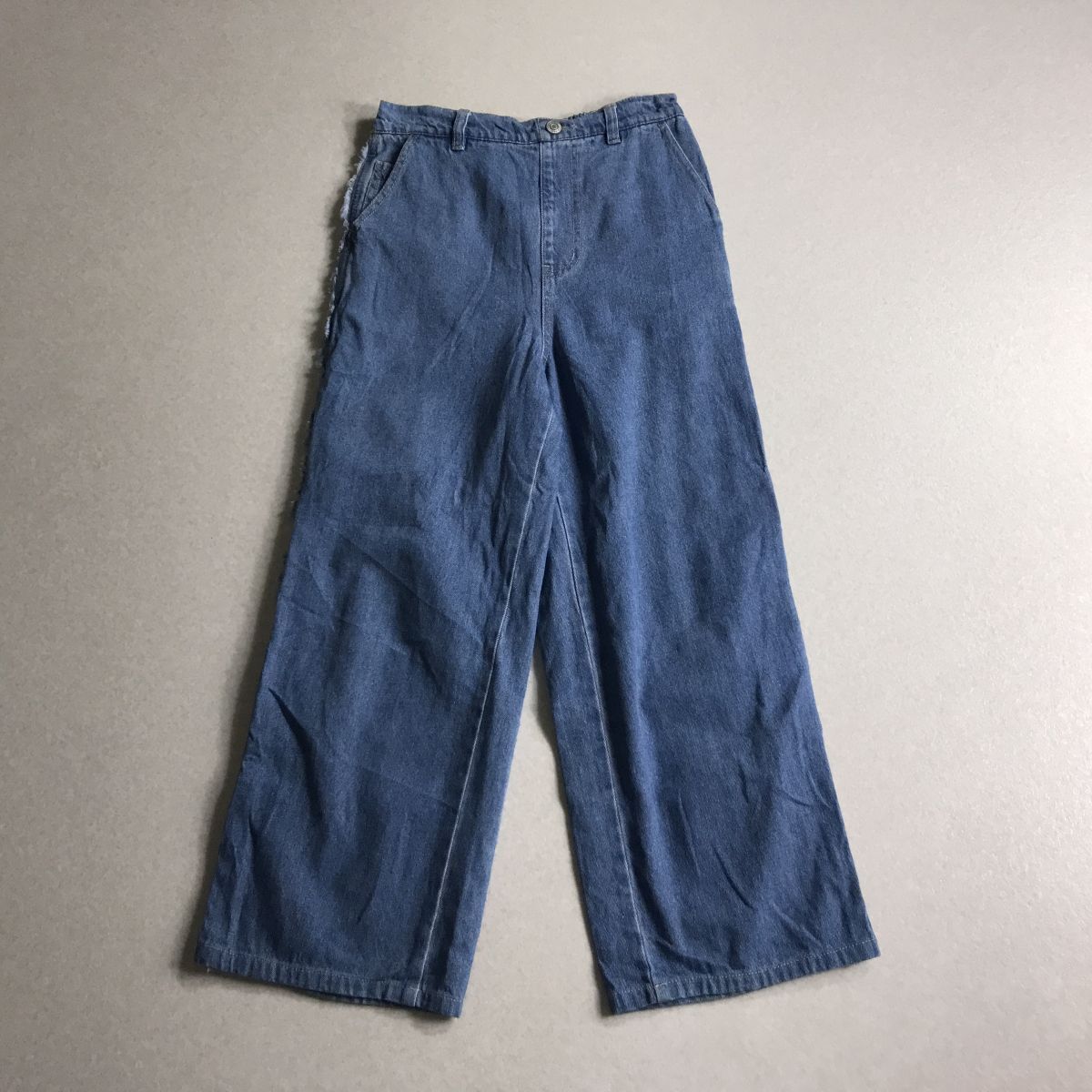 ☆ samansa mos2 blue サマンサモスモス ワイドデニムパンツ ウエストゴム イージーパンツ拍卖