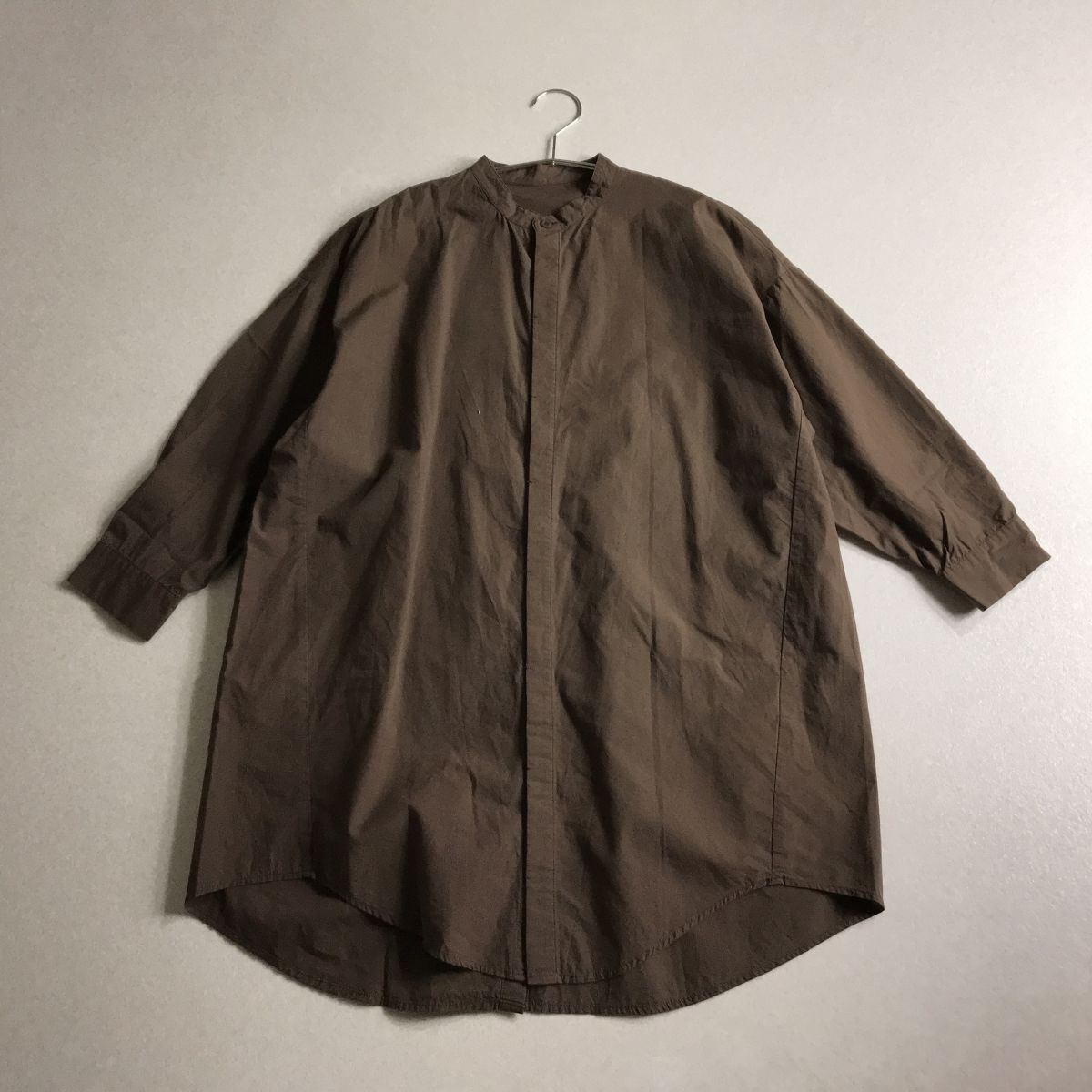 ☆ ROPE PICNIC 横幅ゆったり 体型カバー シンプル バンドカラー ワンピース チュニック ブラウン拍卖