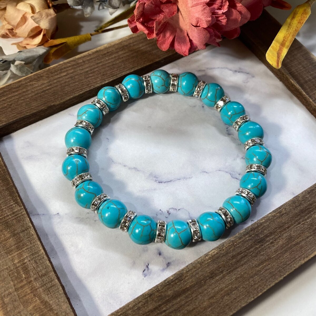 ターコイズ パワーストーン ブレスレット 10mm (シルバー) 数珠ブレス メンズ・レディース 男性 女性 幸運 成功運 お守り #2♪拍卖