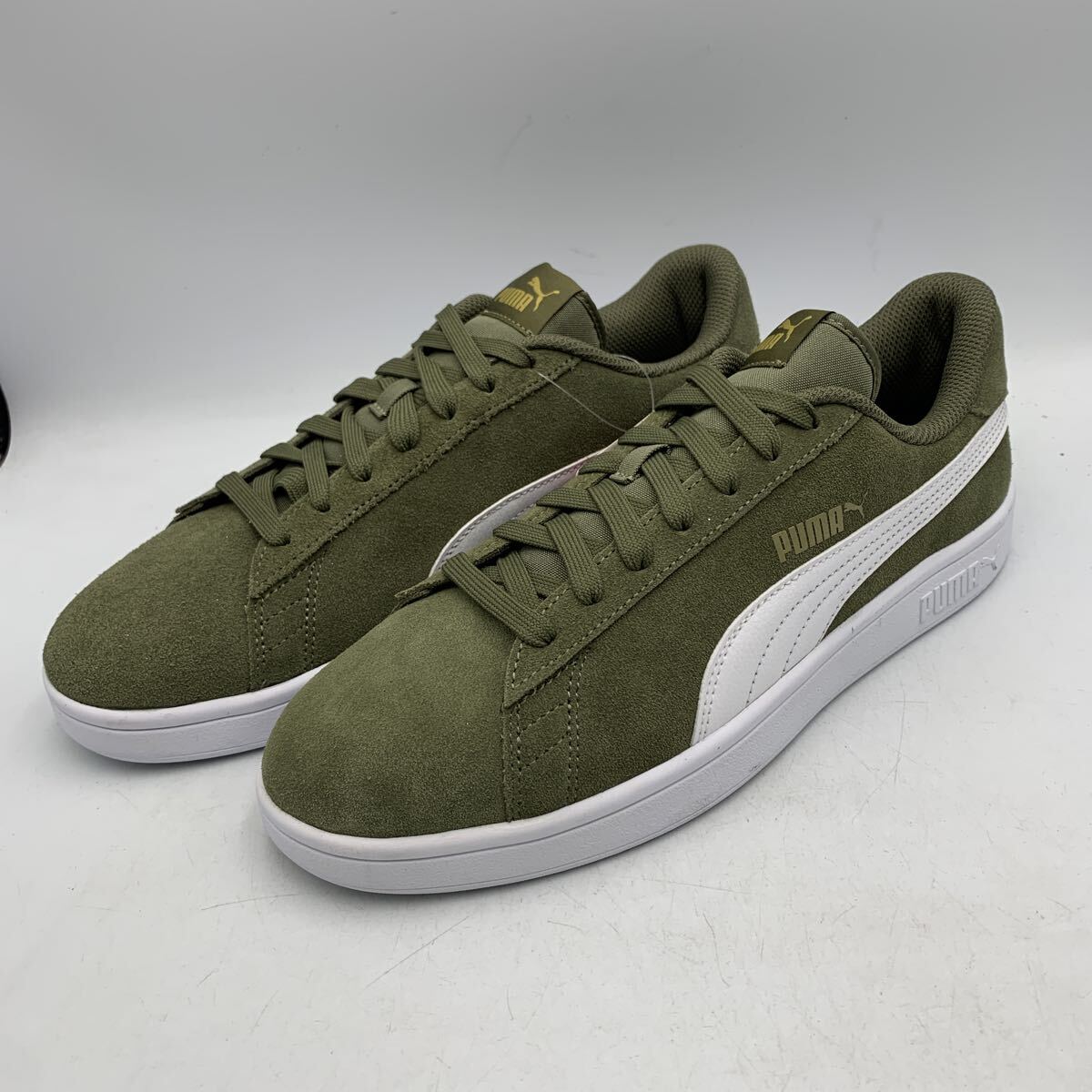 W886 未使用 美品 PUMA プーマ メンズ スニーカー US8.5 26.5cm カーキ ホワイト スエード 本革 合皮 合成繊維 拍卖