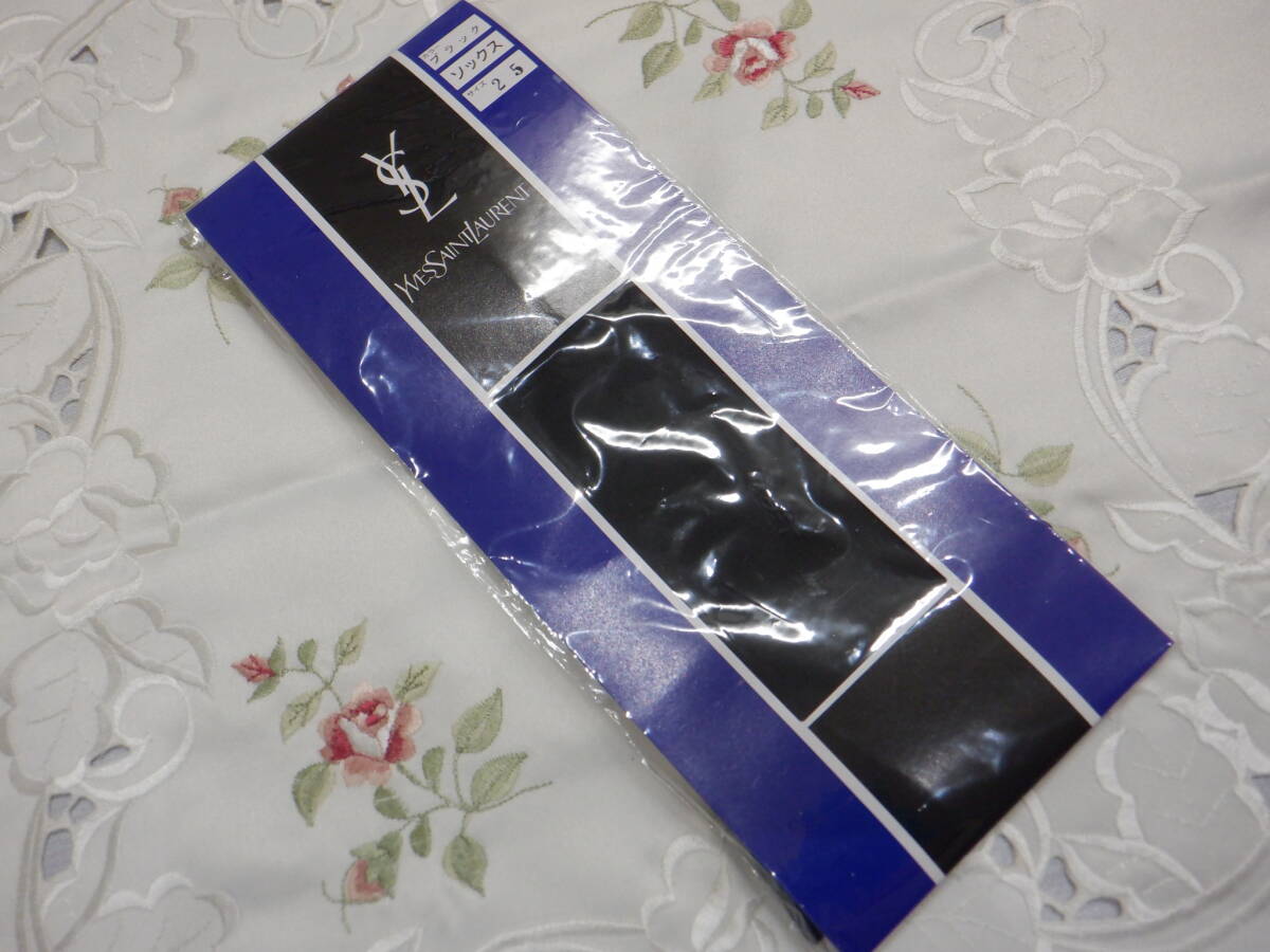 廃盤品★YSL イブ・サンローラン 紳士 シースルーソックス 25㎝ 黒色 ロゴ刺繍入り ファインゲージ ナイロン100%☆未使用拍卖