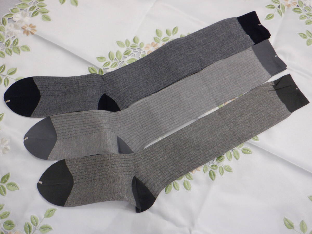 ★レトロ BUSINESS HI-SOCKS シースルーハイソックス 3足3色 24~26㎝ ツートンカラー ハイゲージ ナイロン100%☆拍卖