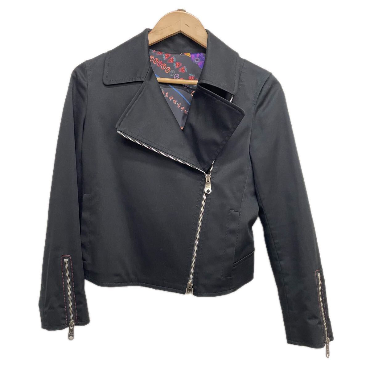 【Paul Smith】ポールスミス★ダブルライダースジャケット コットン ブルゾン アウター レディース サイズ40 ブラック 11拍卖