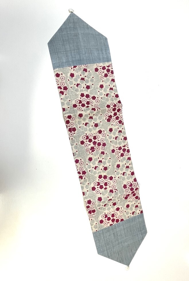 花とら●リサイクル和装小物 テーブルランナー モダン 和風 未使用品 麻 桜 水色 251013-1拍卖