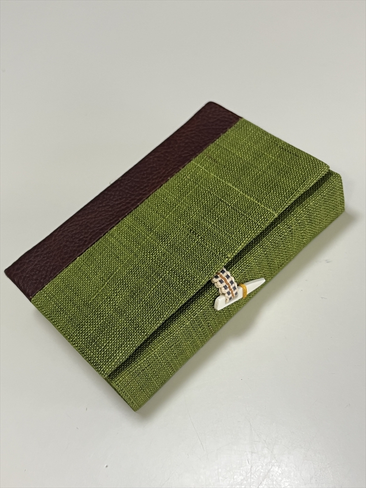 花とら●リサイクル小物 カードホルダー 名刺入れ 麻 革 未使用品 超美品 幡 緑 251013拍卖