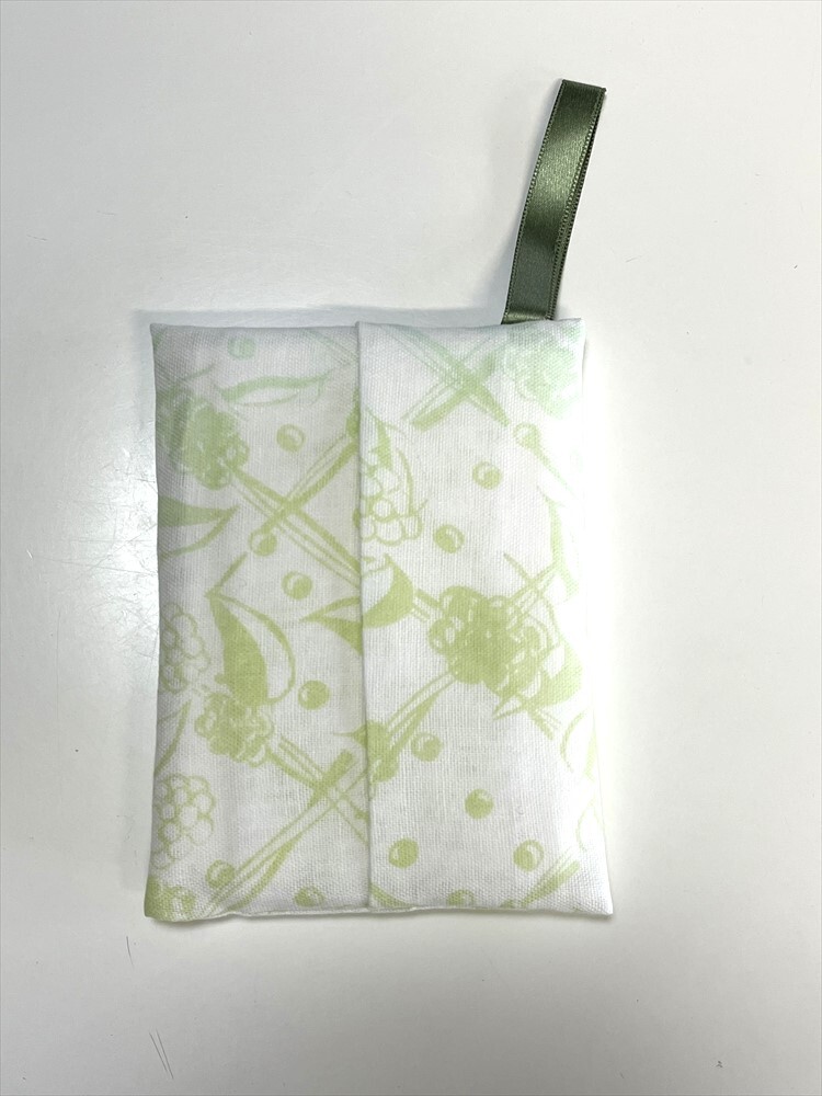 花とら●リサイクル小物 ポケットティッシュケース ガーゼ 未使用品 緑 251013拍卖