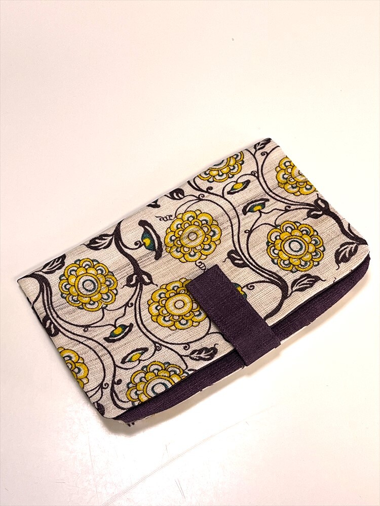 花とら●リサイクル小物 小物入れ 通帳入れ 未使用品 麻 紫 251013拍卖