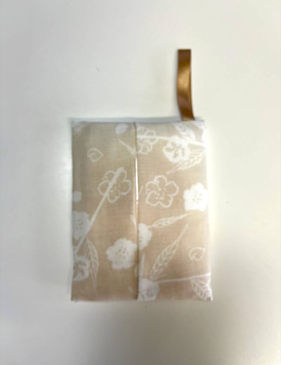 花とら●リサイクル小物 ポケットティッシュケース ガーゼ 未使用品 ベージュ 251013ー2拍卖