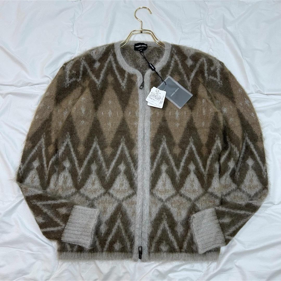 新品 GIORGIO ARMANI ノルディック柄 モヘア ジップ カーディガン拍卖