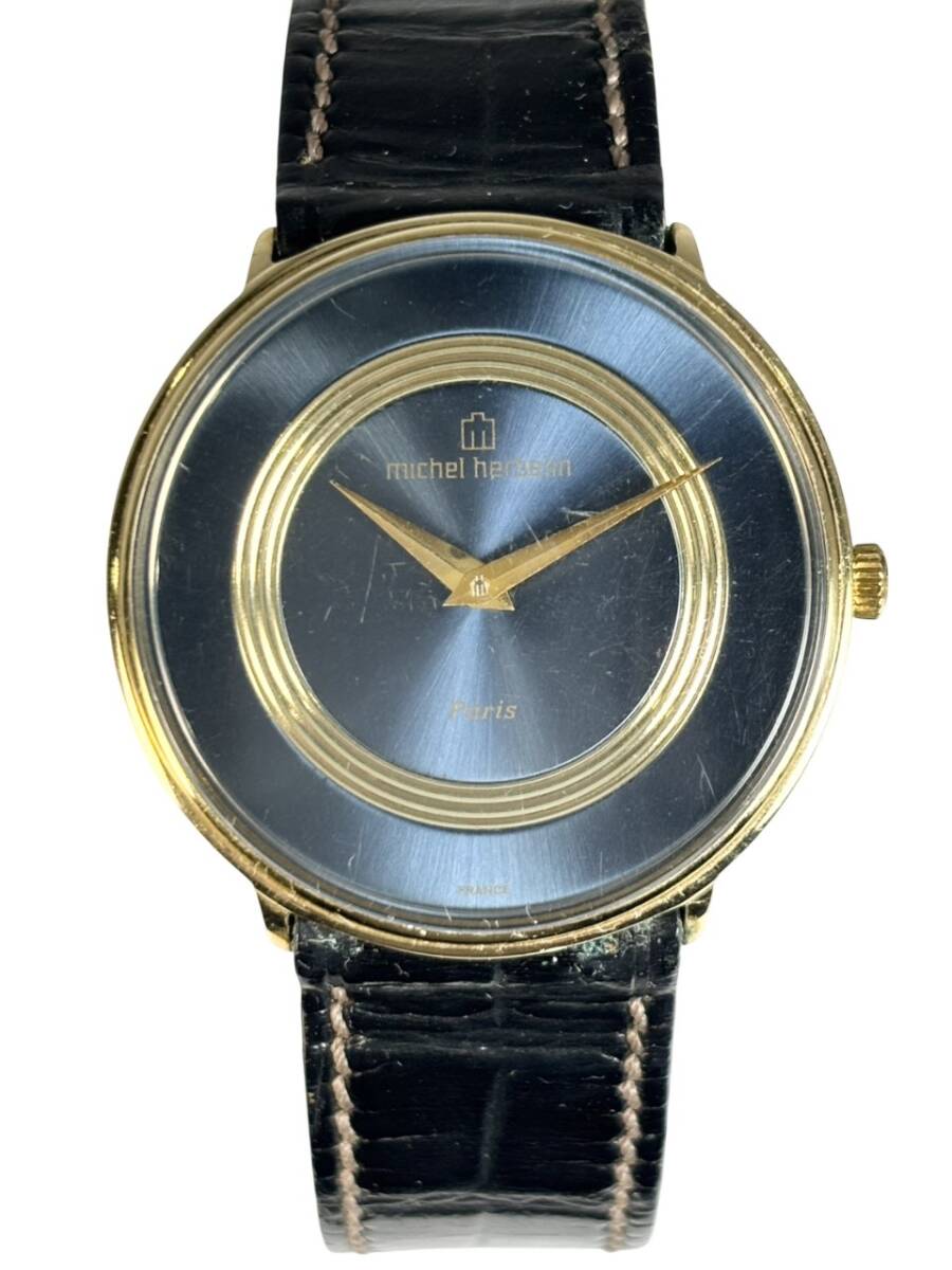 【送料無料!!】Michel Herbelin ミッシェルエルブラン 腕時計 Vintage ヴィンテージ 手巻き 青文字盤 ブルー ゴールド フランス製 メンズ拍卖