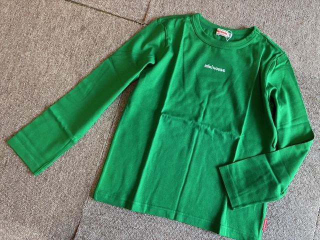 ★送料\185新品MIKI HOUSEミキハウスロゴ長袖Tシャツ130★緑拍卖