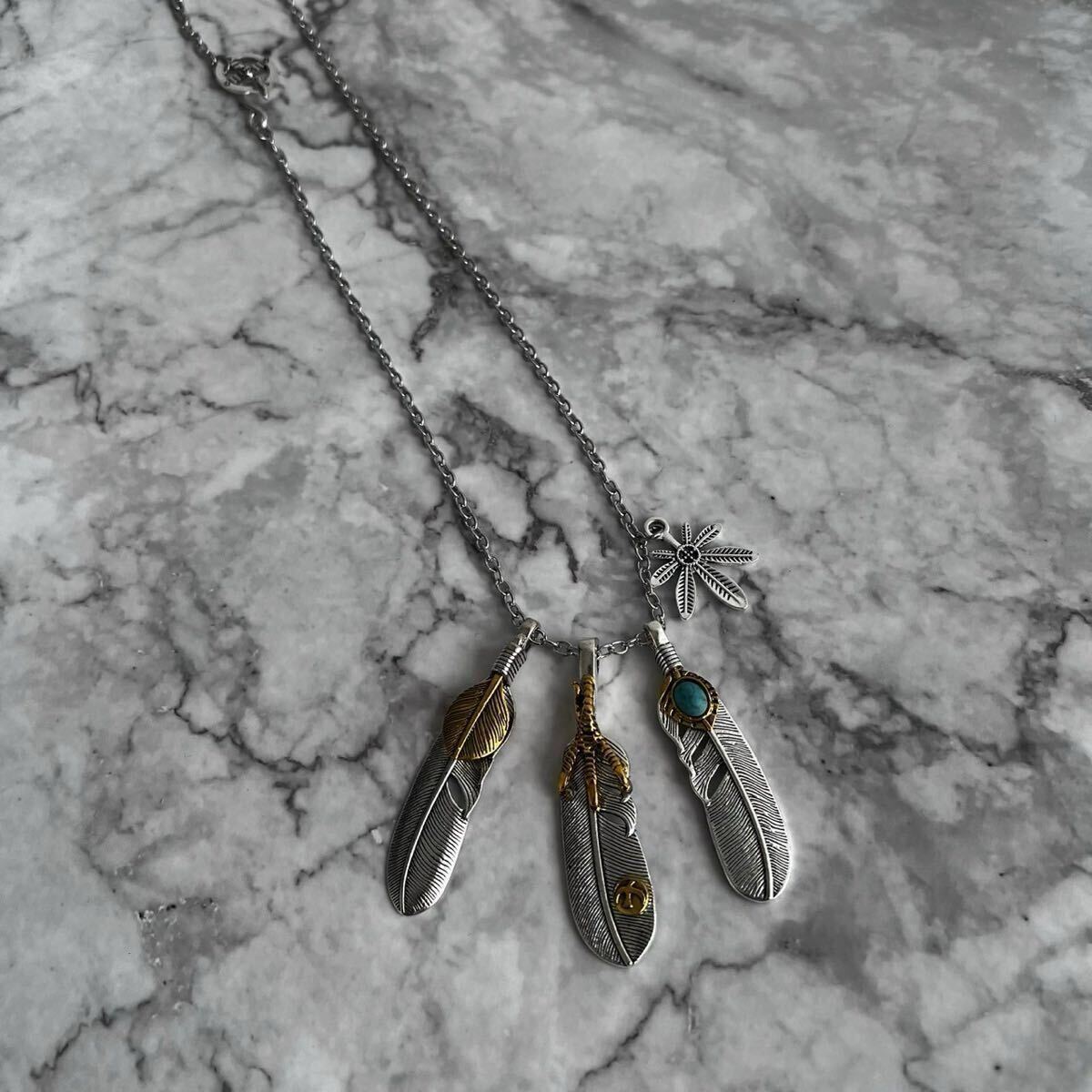 フェザーネックレス 3連 アメカジ シルバー ターコイズ アメリカン インディアン拍卖
