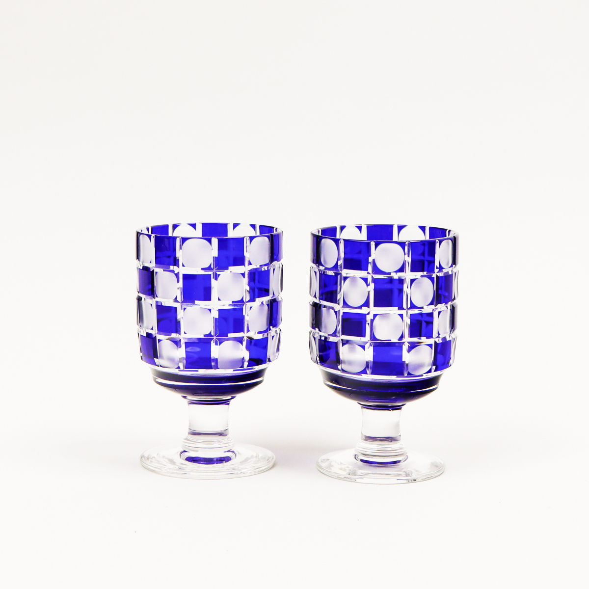 ntAu 江戸切子 篠崎清一 水玉紋 青 グラス 2客 酒器拍卖