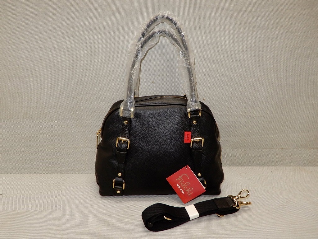 ●新品タグ付き Falchi ファルチニューヨーク 牛革 オールレザー ハンドバッグ ショルダーバッグ 2WAY 黒 ブラック●拍卖