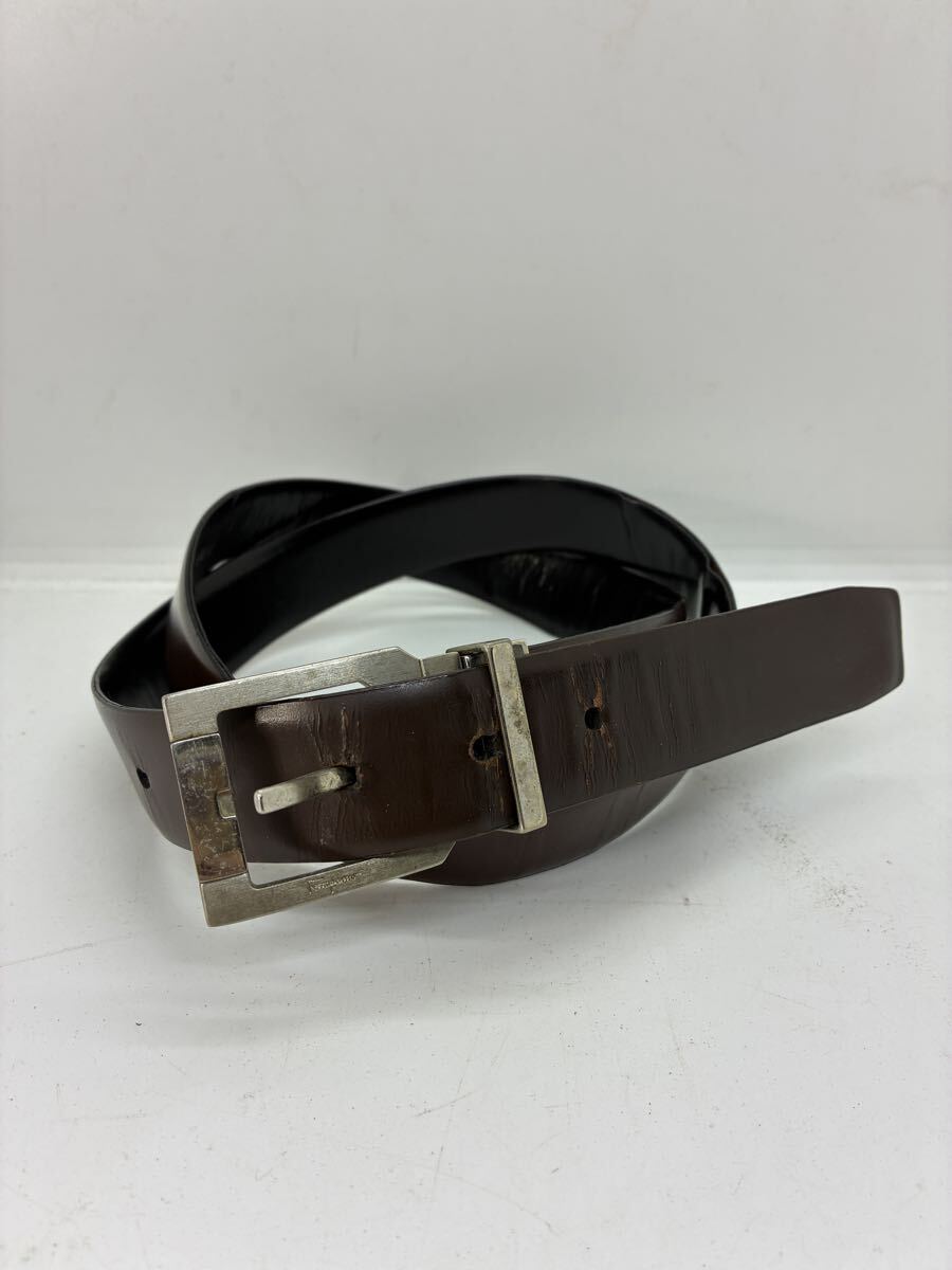 イタリア製 salvatore ferragamo フェラガモ レザー ベルト ブラック ブラウン リバーシブル拍卖