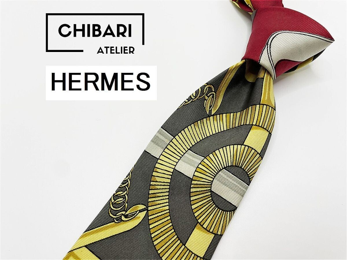 【超美品】HERMESPARIS エルメスパリス チェック柄 ネクタイ  メンズ ワインレッド系 拍卖