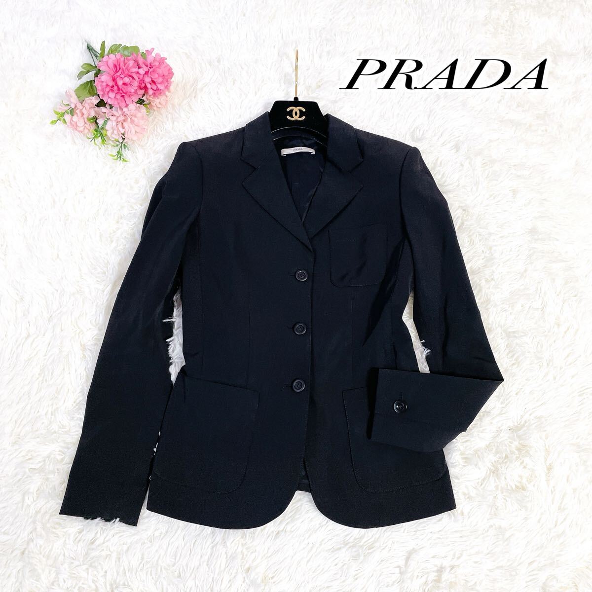 1円 PRADA プラダ テーラードジャケット 3B 秋冬 高級 38 黒 4099拍卖