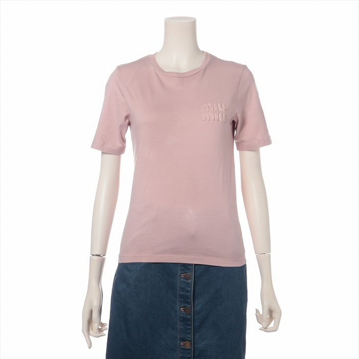ミュウミュウ (MIUMIU) コットン Tシャツ XS ピンク MJN540 ユーズド加工 ウェア(中古)拍卖