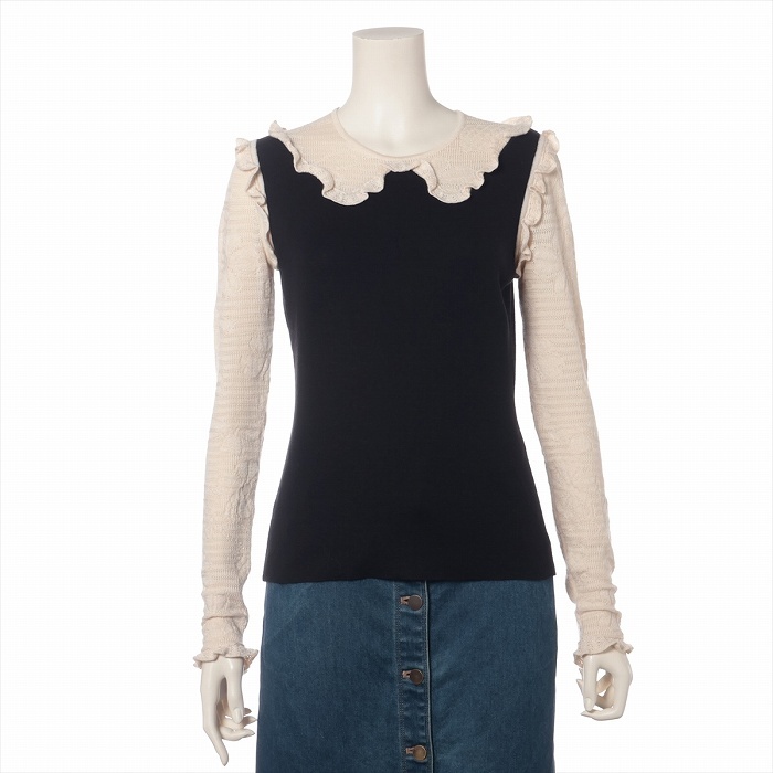 シャネル (CHANEL) カシミア シルク ニット フリル デザイン トップス 長袖 36 ブラック P54820 ウェア(中古)拍卖