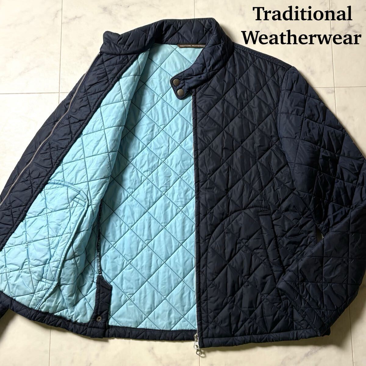 Traditional Weatherwear トラディショナルウェザーウェア 中綿キルティング ライダースジャケット ブルゾン サイズ38/M ネイビー メンズ拍卖