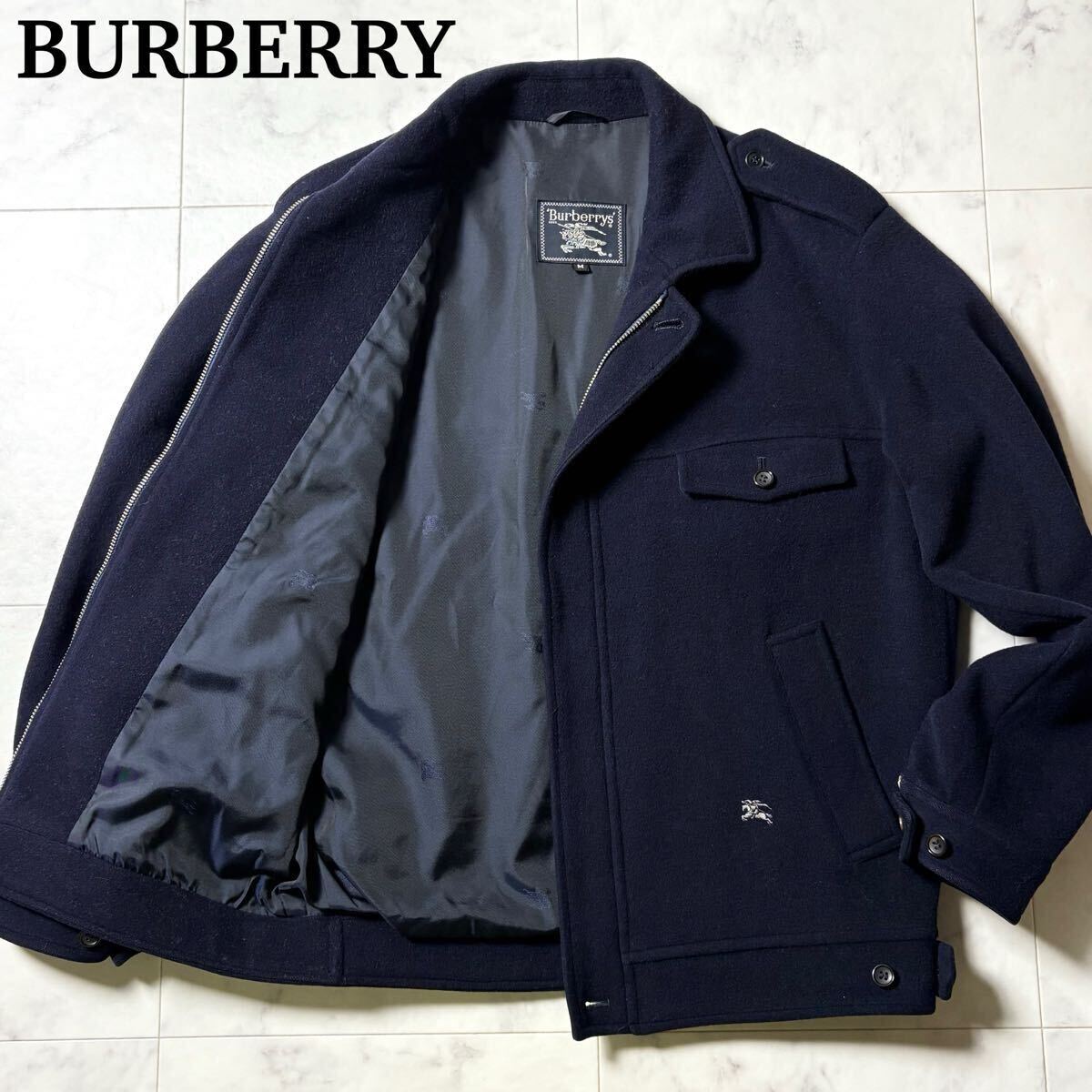 BURBERRY バーバリー 極上ラムウール ジャケット ブルゾン アウター ホース刺繍 裏地シャドーホース Mサイズ ネイビー メンズ拍卖