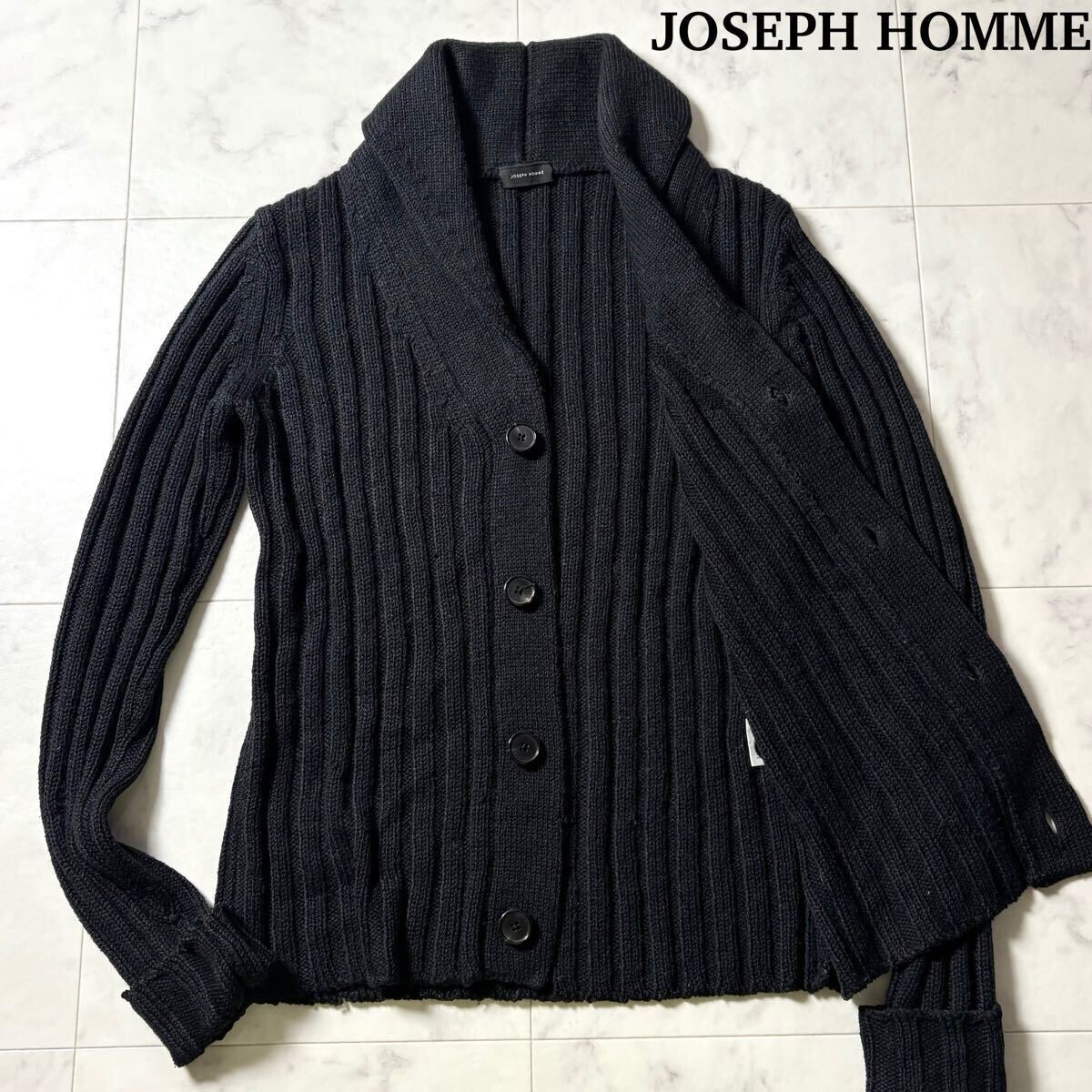 JOSEPH HOMME ジョセフオム ショールカラー ニット ジャケット カーディガン ウール サイズ46/M ブラック 黒 メンズ拍卖