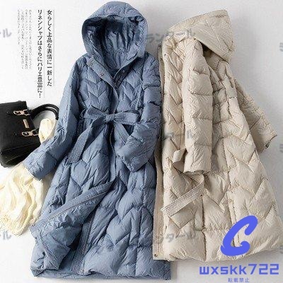 秋 冬 レディース ダウン90% フード付き ダウンコート ロング丈 スリム拍卖