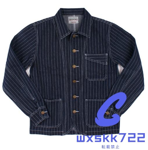 新入荷ゆったりシルエットが気分ヴィンテージ復刻コットンデニム ストライプカバーオールジャケット ワーク カジュアル アメカジ S~2XL拍卖