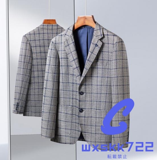 人気品 高品質 格子柄 ウール混 テーラードジャケット メンズ スーツジャケット 紳士 中厚 秋冬 カジュアル ブレザー/グレー拍卖