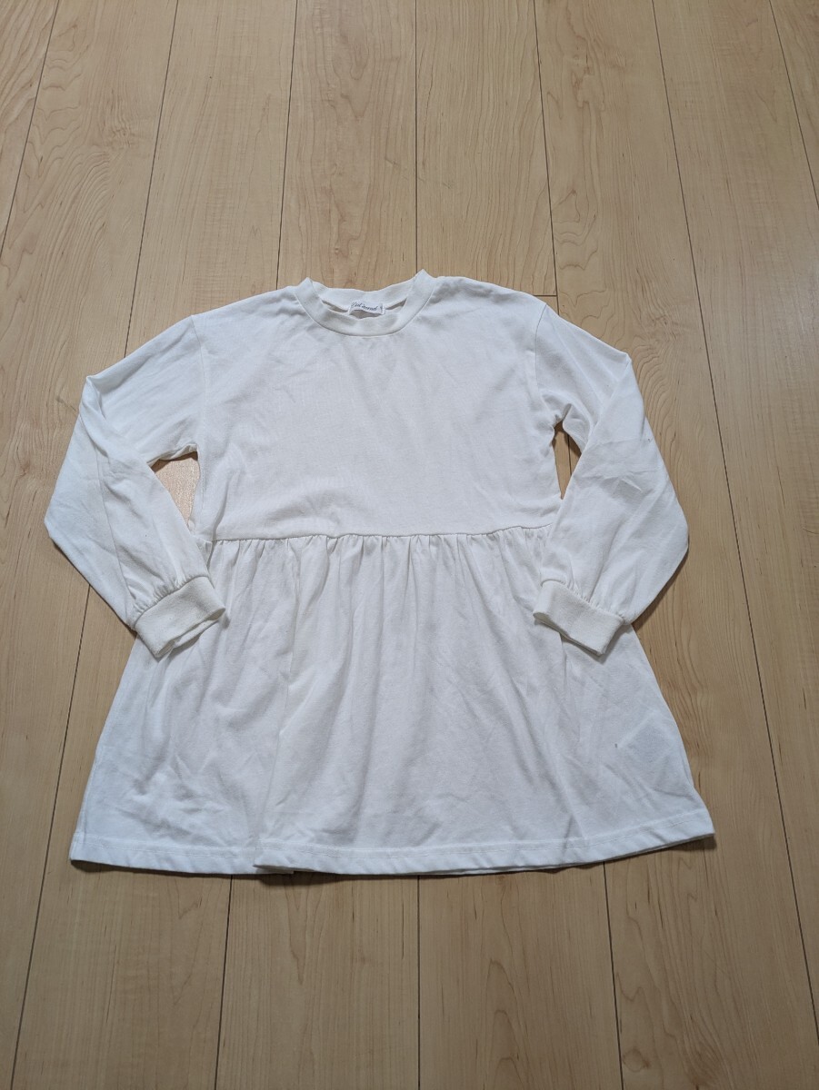 140cm ペプラム長袖カットソー ホワイト 重ね着にも拍卖