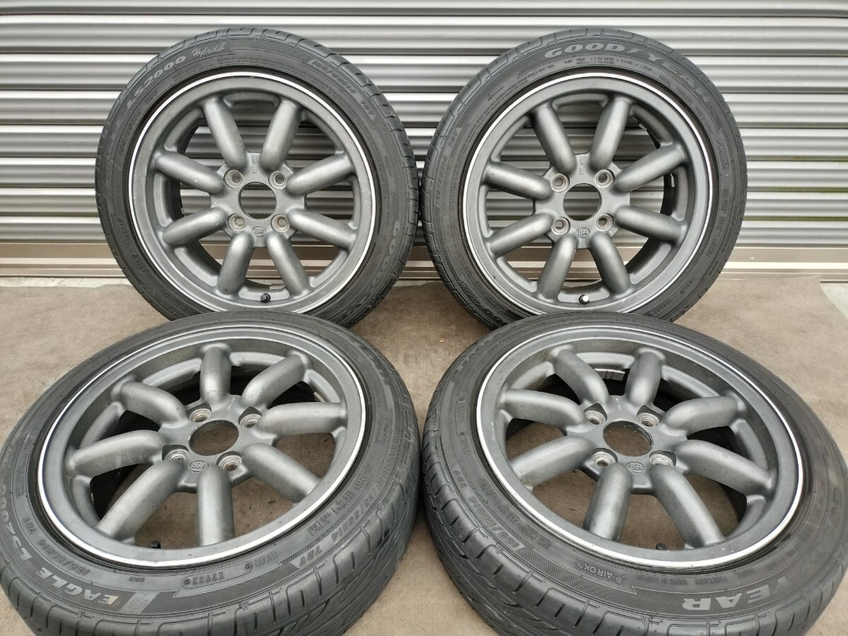 ブラックレーシング 14インチ 14×6J 4H PCD100 +40 GY LS2000 165/55R14★BR エイトスポーク 8 ワタナベ バリ溝拍卖