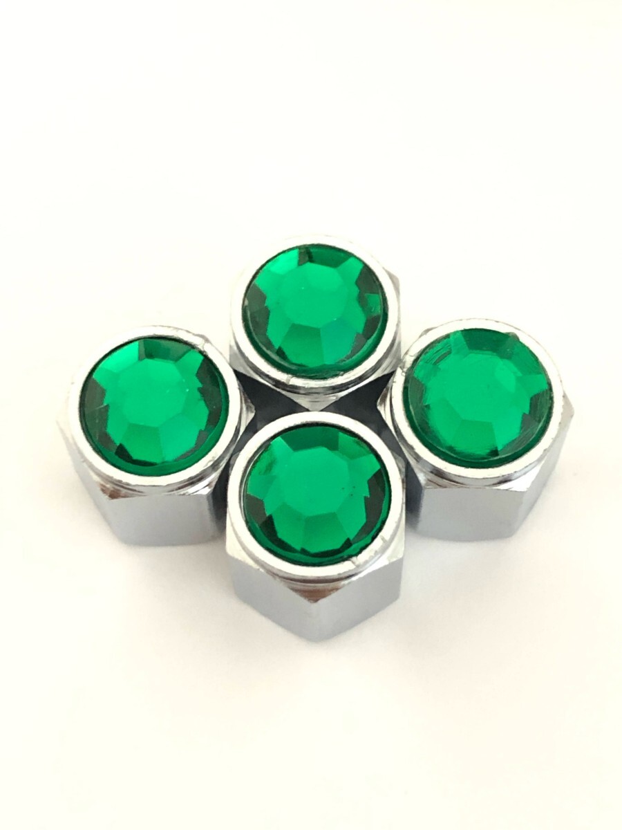 ホイール エア バルブキャップ グリーン クリスタル風 宝石風 車 ドレスアップ ホンダ トヨタ ニッサン スバル ダイハツ スズキ ミツビシ拍卖