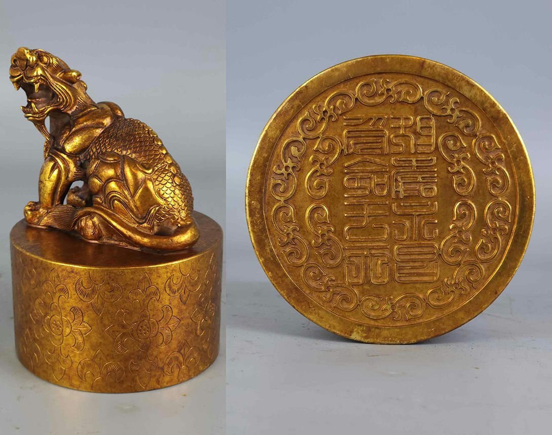 ◆羽彰・古美術◆Y7660清時代 銅塗金印 古印章 細密細工★古置物★古賞物★古擺件★蒐集家放出★唐物拍卖