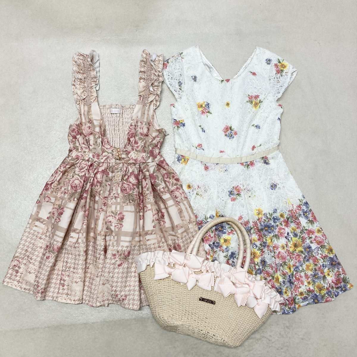 ● LIZ LISA リズリサ 3点 ワンピース ジャンパースカート カゴバッグ 花柄 千鳥柄 フリル レース ロリィタ サイズ0 レディース 1.25kg拍卖
