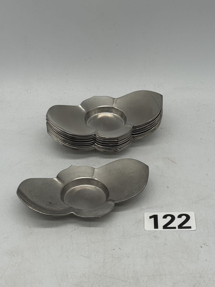 No.122 陳源星 作 錫製 三つ葉形 豆皿 10客揃 古錫 古美術 錫製 時代物 唐物 骨董品拍卖