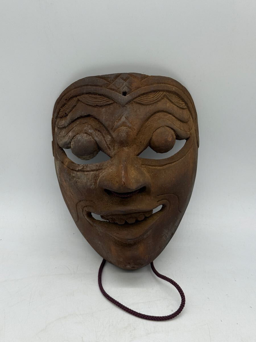 NO.154 古面 木彫面 笑面 能面風 木製 古民具 時代面 アンティーク 面拍卖